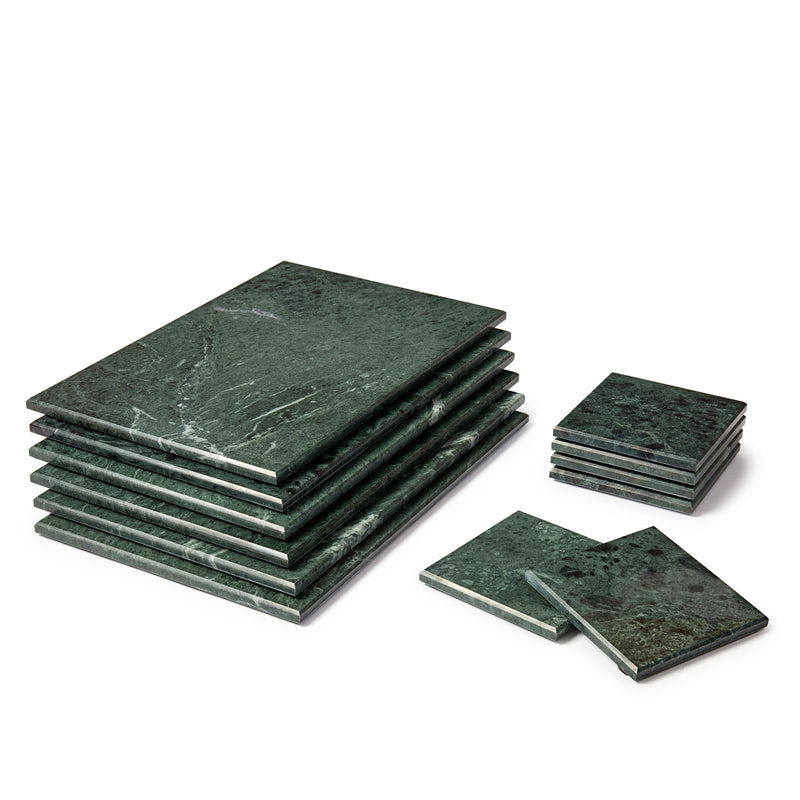 12pc Rectangle Marble Placemats & Square Coasters Set - 30cm x 20cm - Green - By Argon Tableware