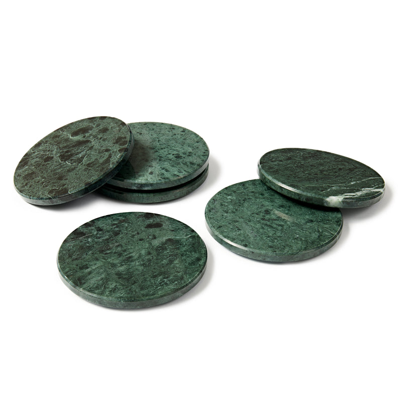 Round Marble Coasters - 10cm - Green - Pack of 6 - By Argon Tableware