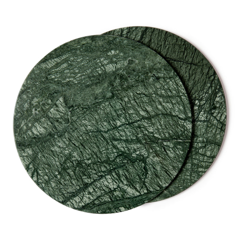 12pc Round Marble Placemats & Round Coasters Set - 30cm - Green - By Argon Tableware