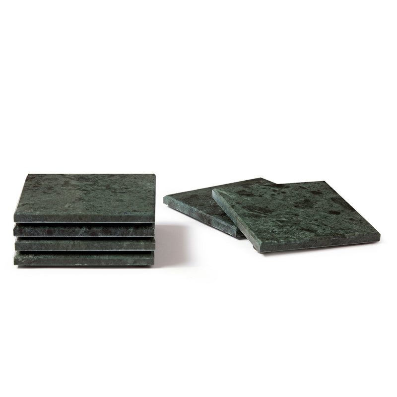 12pc Rectangle Marble Placemats & Square Coasters Set - 30cm x 20cm - Green - By Argon Tableware