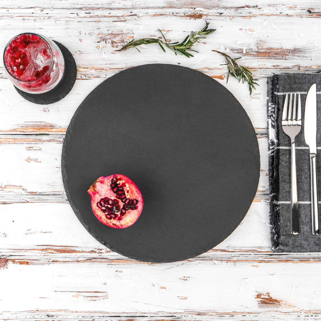 12pc Black Round Slate Placemats &amp; Coasters Set