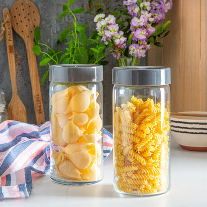 1.4L Grey Novo Glass Storage Jars - Pack of Two