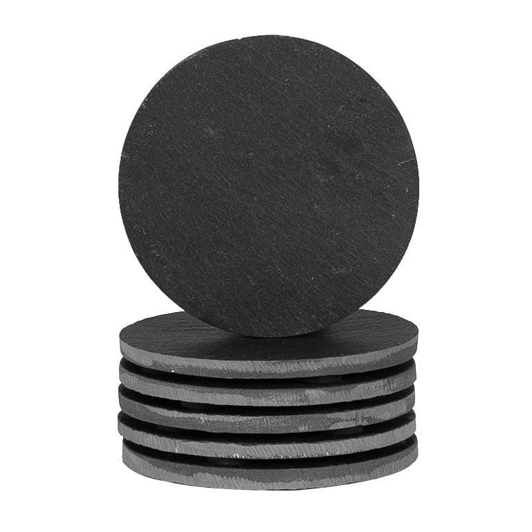 Black Round Linea Slate Coasters - Pack of Six