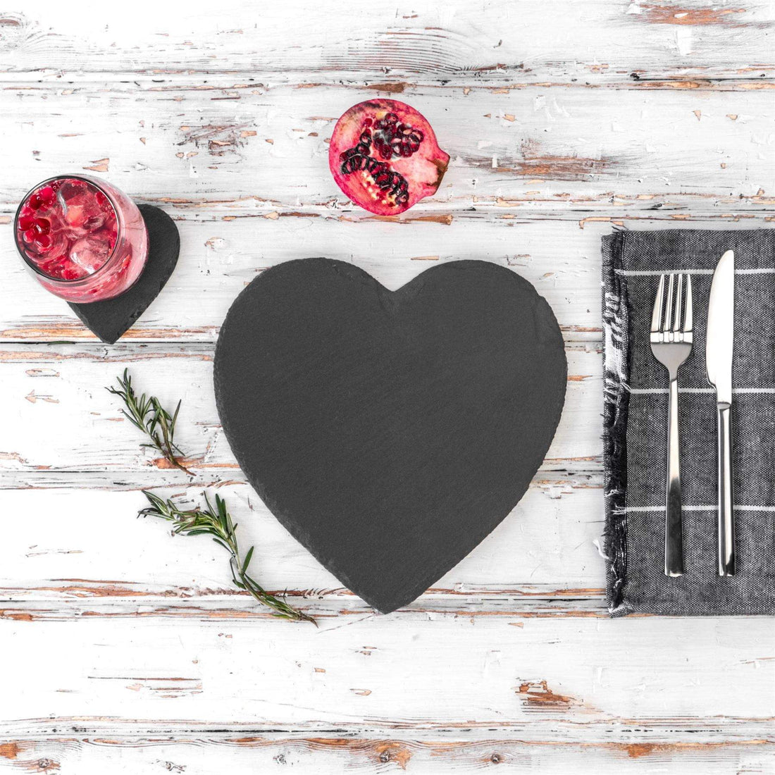 12pc Black Heart Slate Placemats &amp; Coasters Set