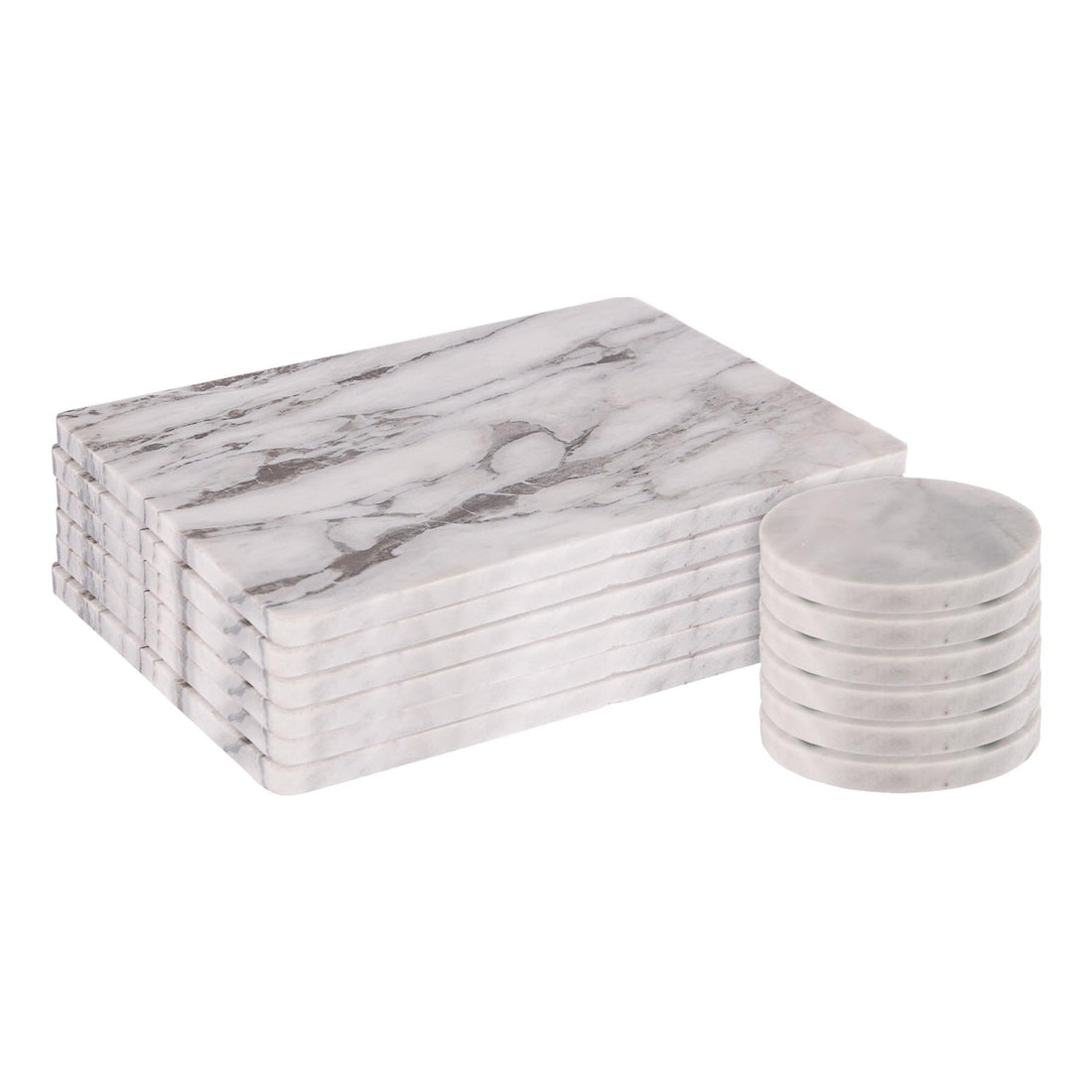 12pc White Marble Placemats &amp; Round Coasters Set - By Argon Tableware