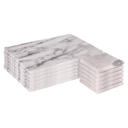 12pc White Marble Placemats &amp; Square Coasters Set - By Argon Tableware