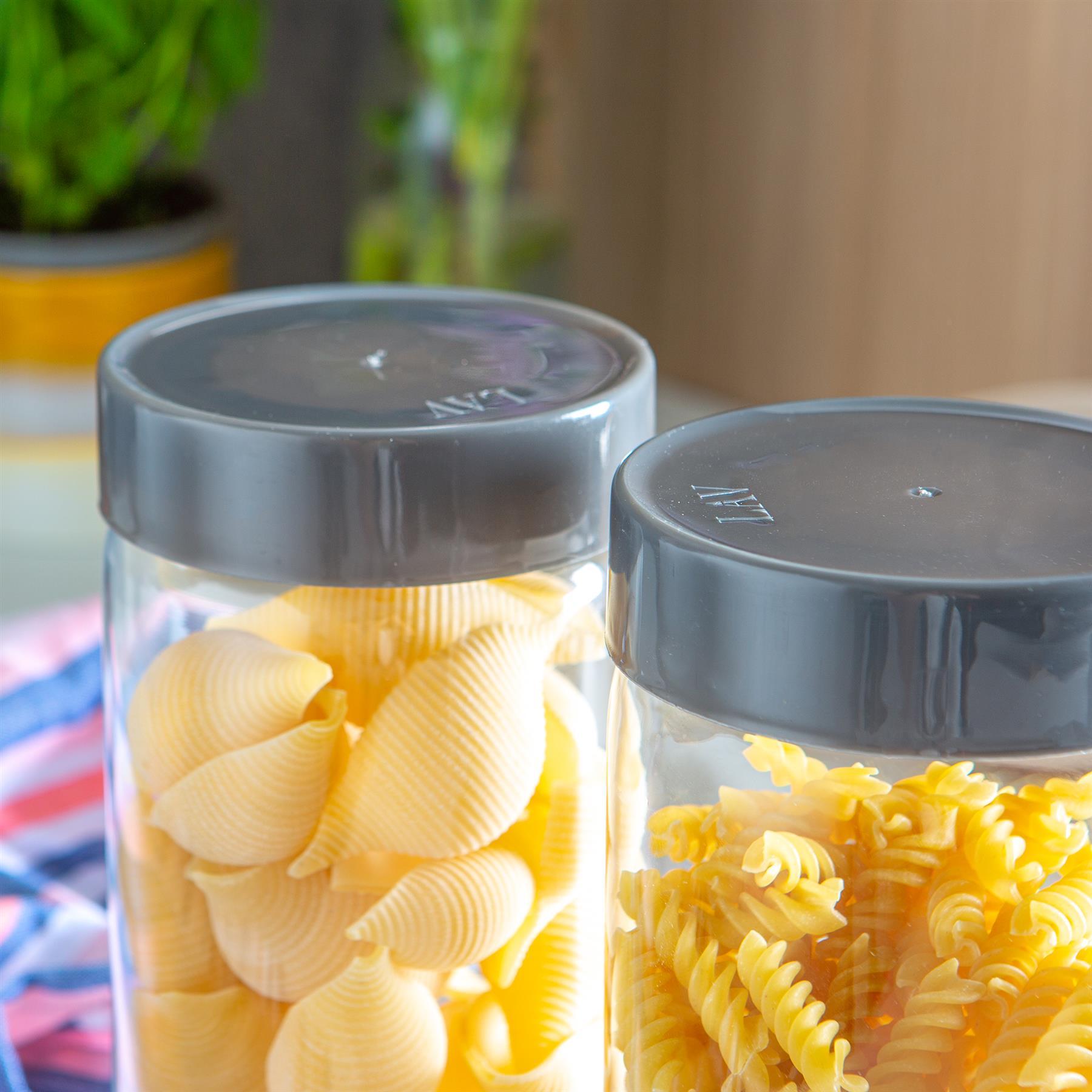 1.4L Grey Novo Glass Storage Jars - Pack of Two