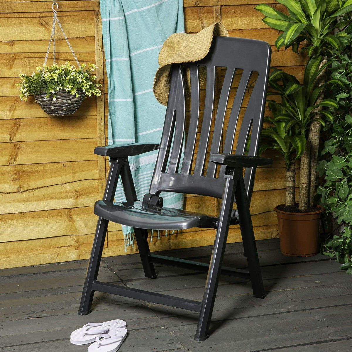 Green plastic reclining garden chairs sale