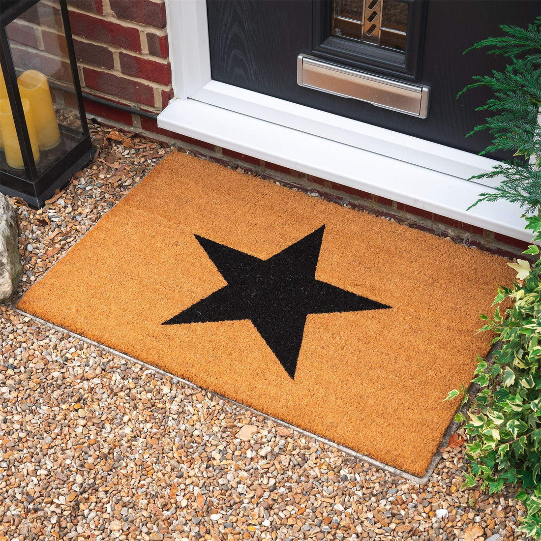 90cm x 60cm Black Star Coir Door Mat