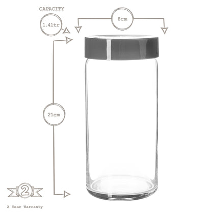 1.4L Grey Novo Glass Storage Jars - Pack of Two