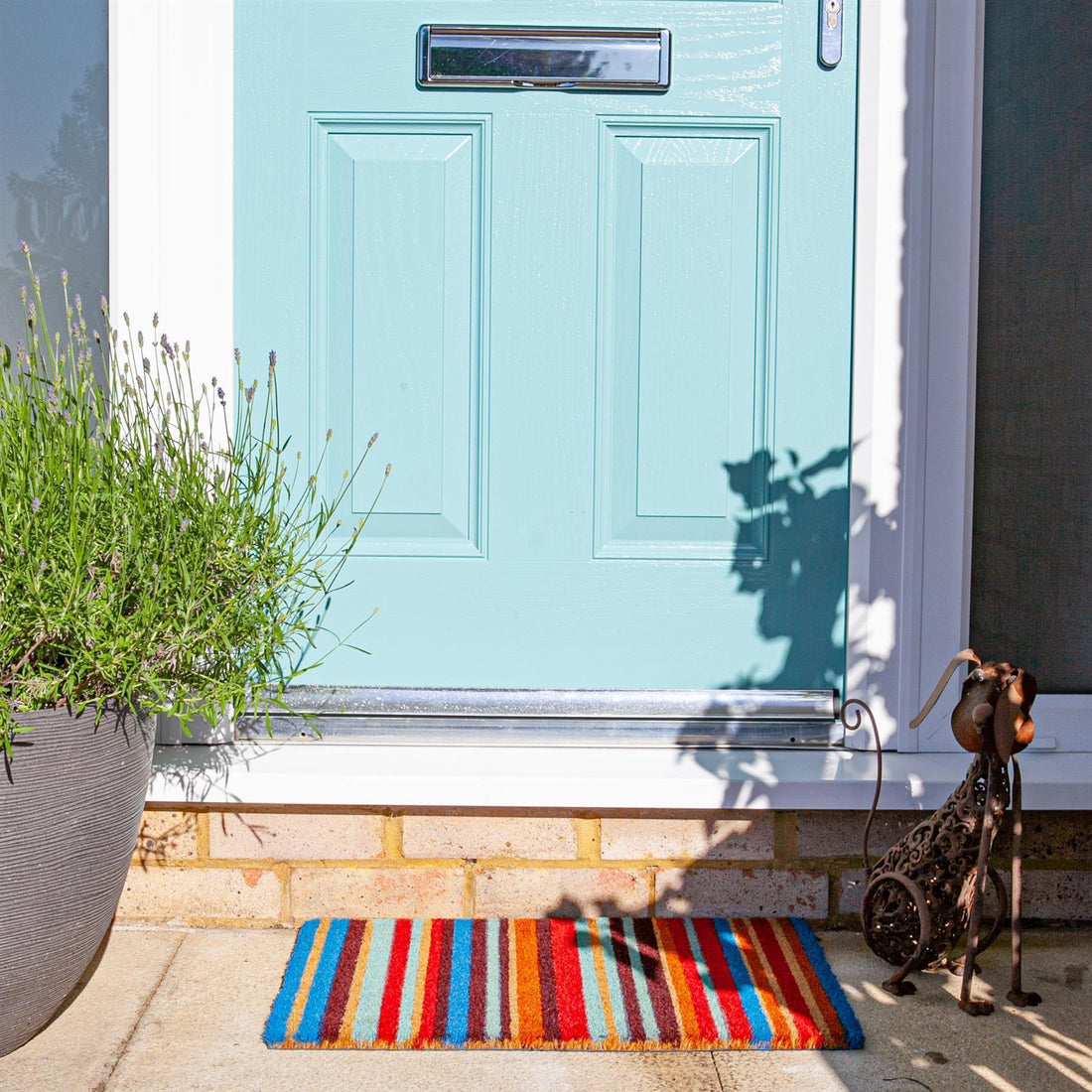 90cm x 60cm Multicoloured Pinstripe Coir Door Mat