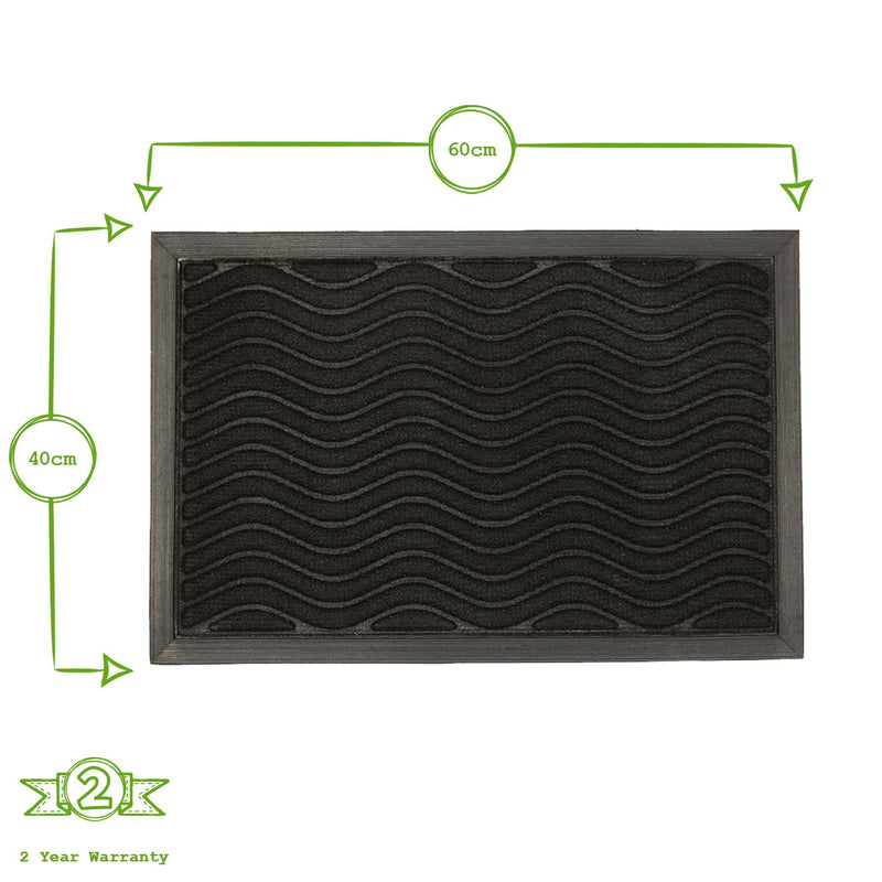 60cm x 40cm Black Waves Heavy Duty Door Mat - By Nicola Spring