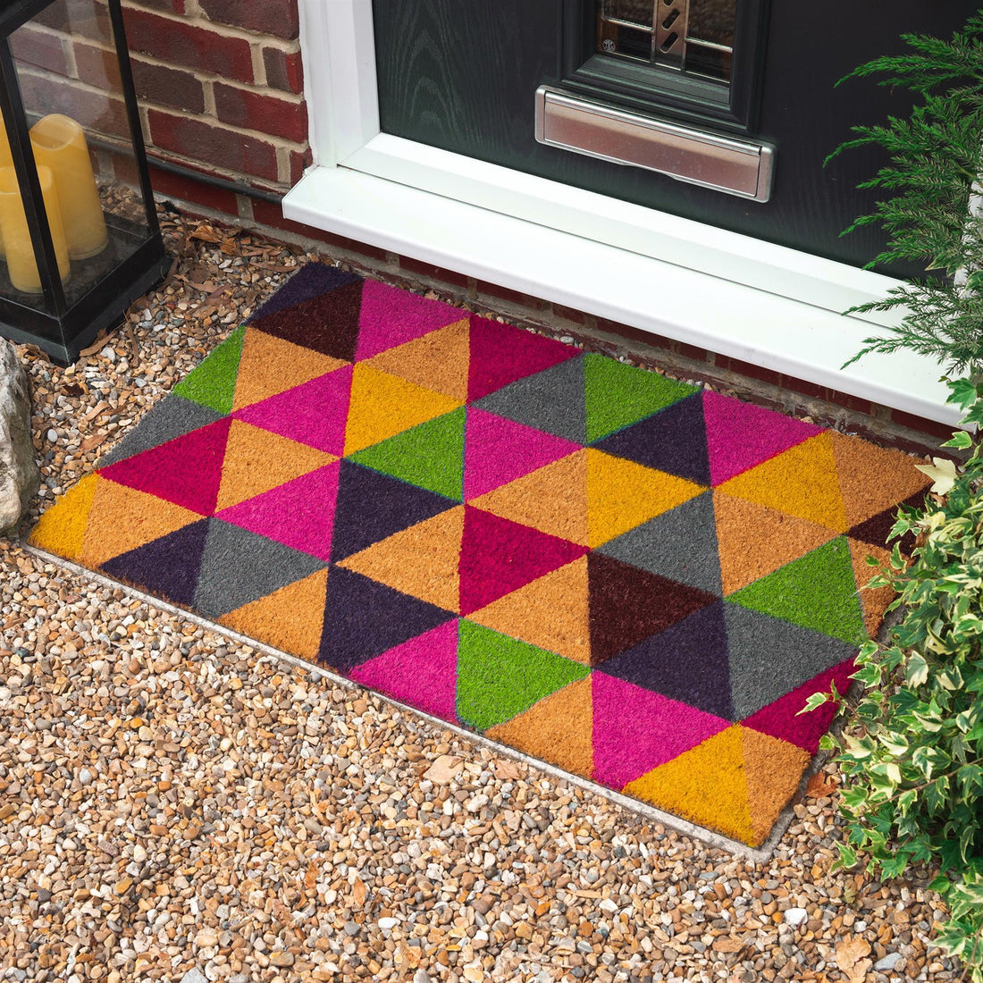 90cm x 60cm Multicoloured Triangles Coir Door Mat